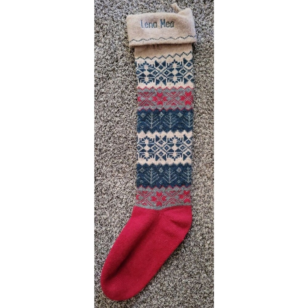 Land's End Knit Wool Red Christmas Stocking Snowflakes Scotland Coming Home VTG